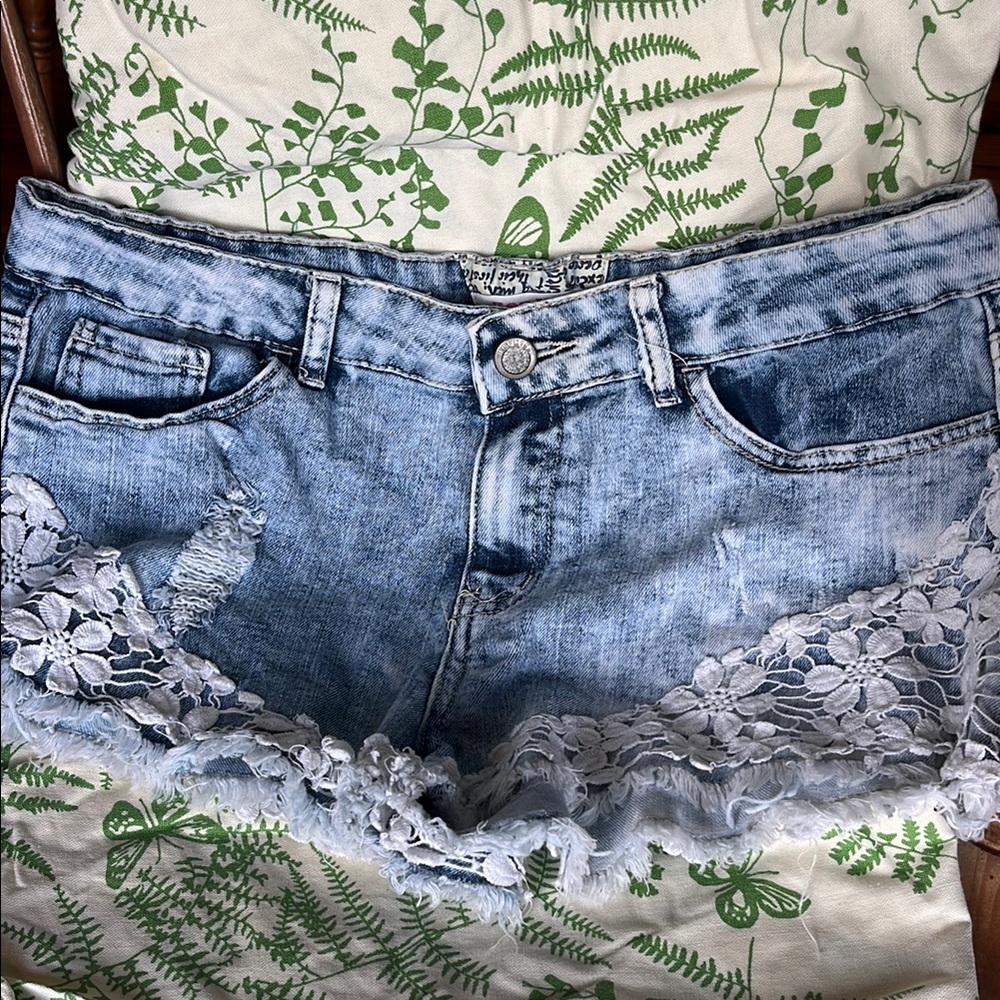 Hot Kiss Denim Lace Trim Women Shorts